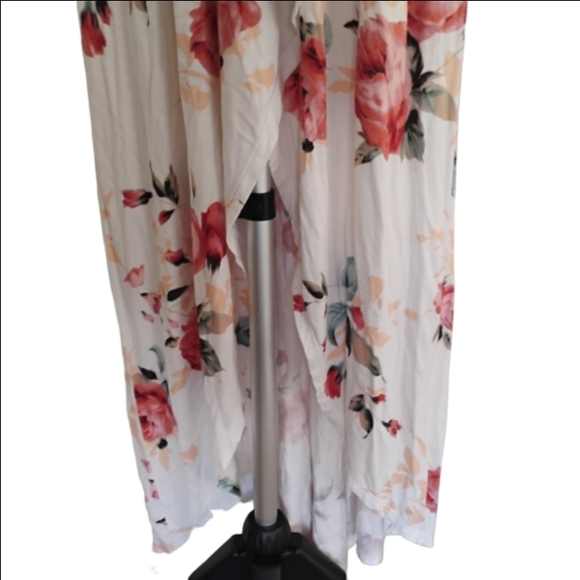 Viamor Women's Size Medium Floral High Low Dress in White and Pink - Picture 4 of 5